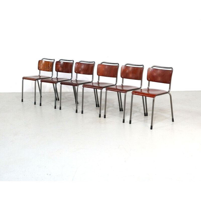 6 sedie vintage in legno modello 106 o "TU Delft Chair" di Gispen Holland