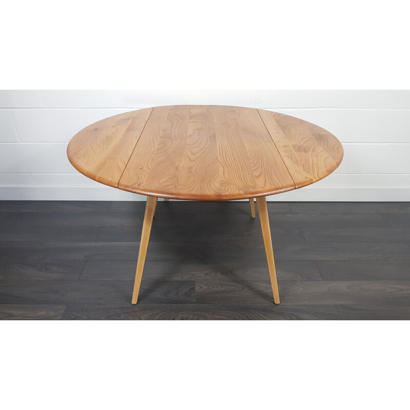 Vintage Ercol Round Drop Leaf Dining Table 1960s