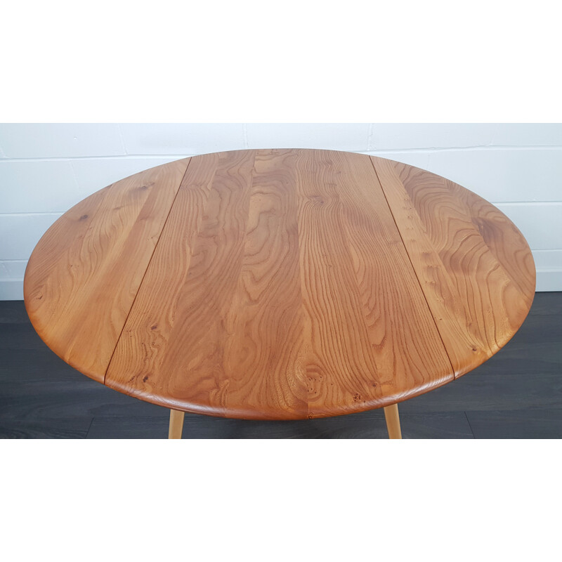 Vintage Ercol Round Drop Leaf Dining Table 1960s