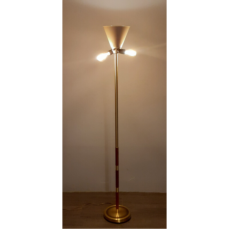 Vintage Art-Deco teak and brass floor lamp, Norway 1950