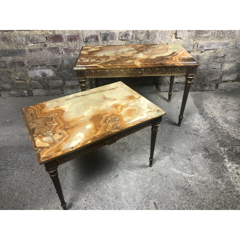 Tables gigogne vintage en marbre et bronze 1960