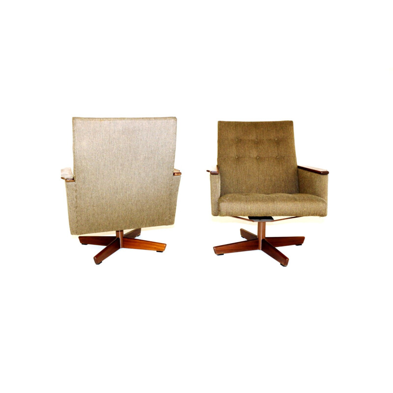 Pair of walnut rotating vintage armchairs, Sweden 1950