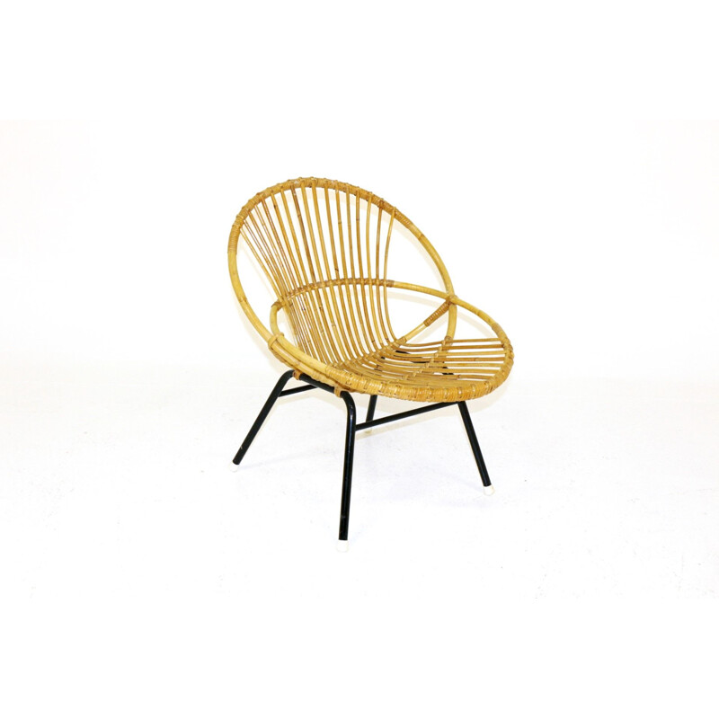 Vintage rattan and metal armchair, Sweden, 1960