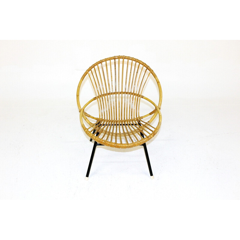 Vintage rattan and metal armchair, Sweden, 1960