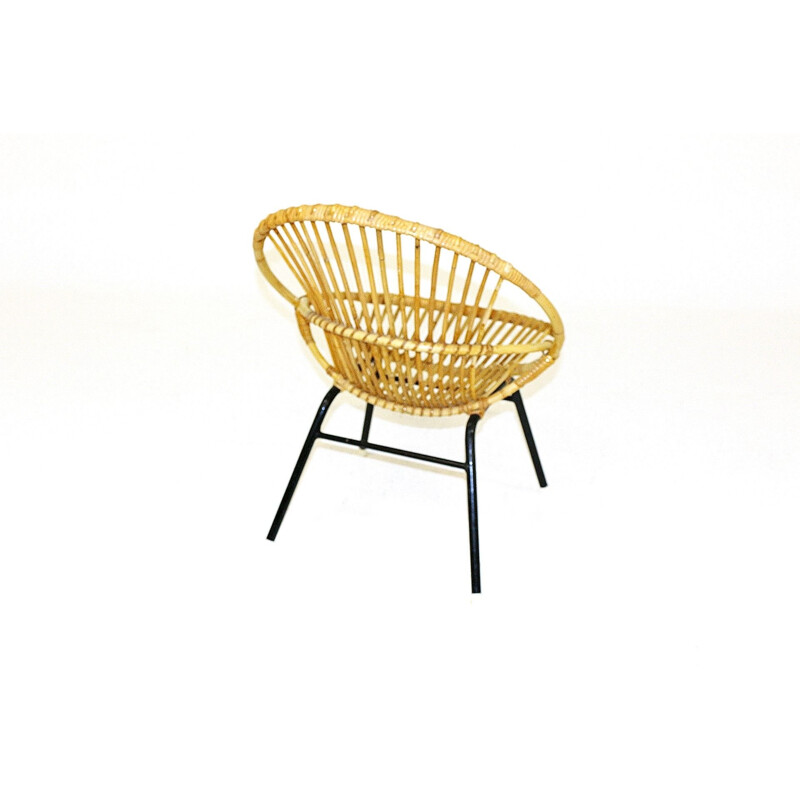 Vintage rattan and metal armchair, Sweden, 1960