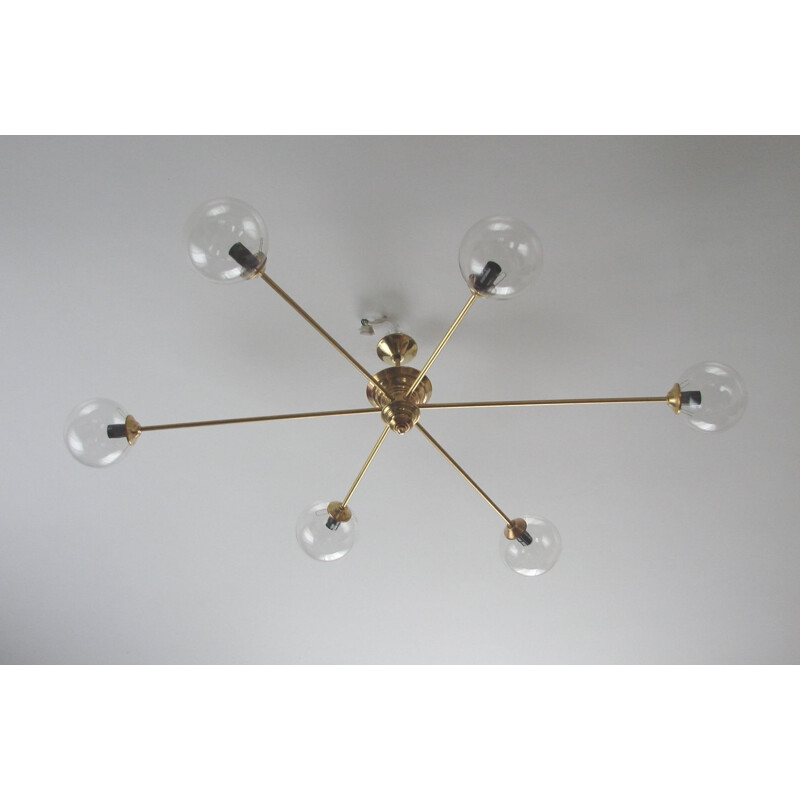 Vitange chandelier,  brass and glass 1960s