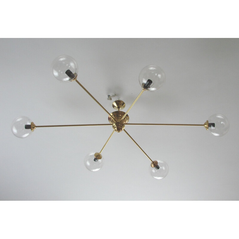 Vitange chandelier,  brass and glass 1960s