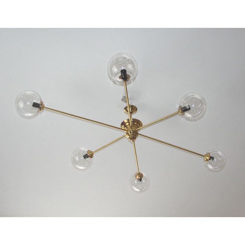 Vitange chandelier,  brass and glass 1960s