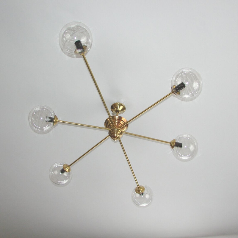 Vitange chandelier,  brass and glass 1960s