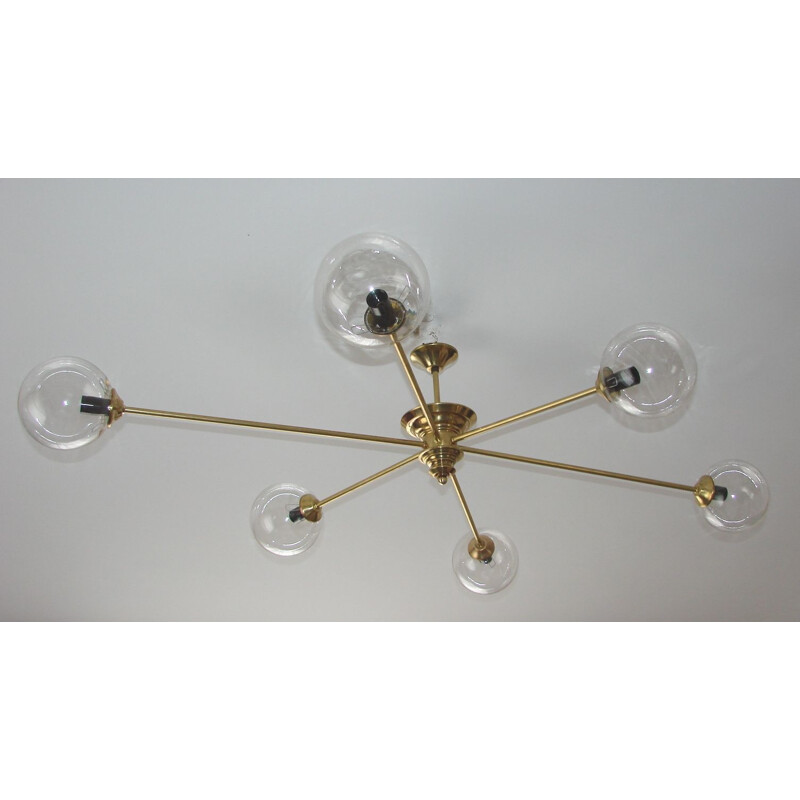 Vitange chandelier,  brass and glass 1960s