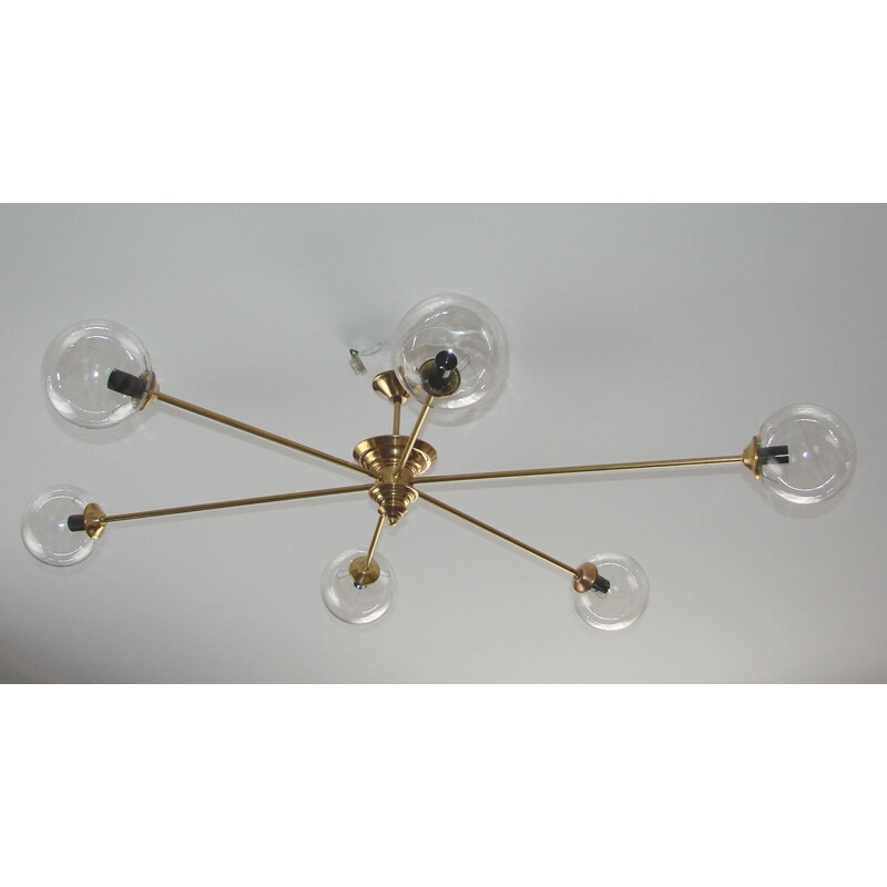 Vitange chandelier,  brass and glass 1960s