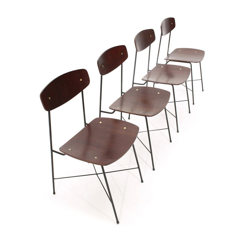 4 Vintage-Stühle aus gebogenem Sperrholz von George Coslin für La Permanente 1950