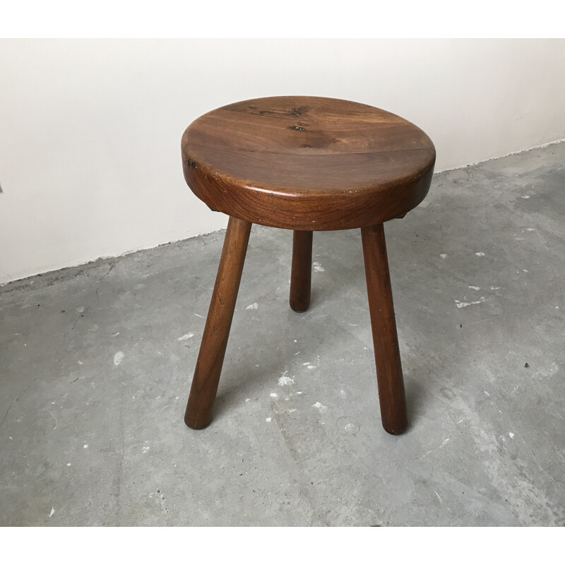 Vintage tripod stool in wood 1950