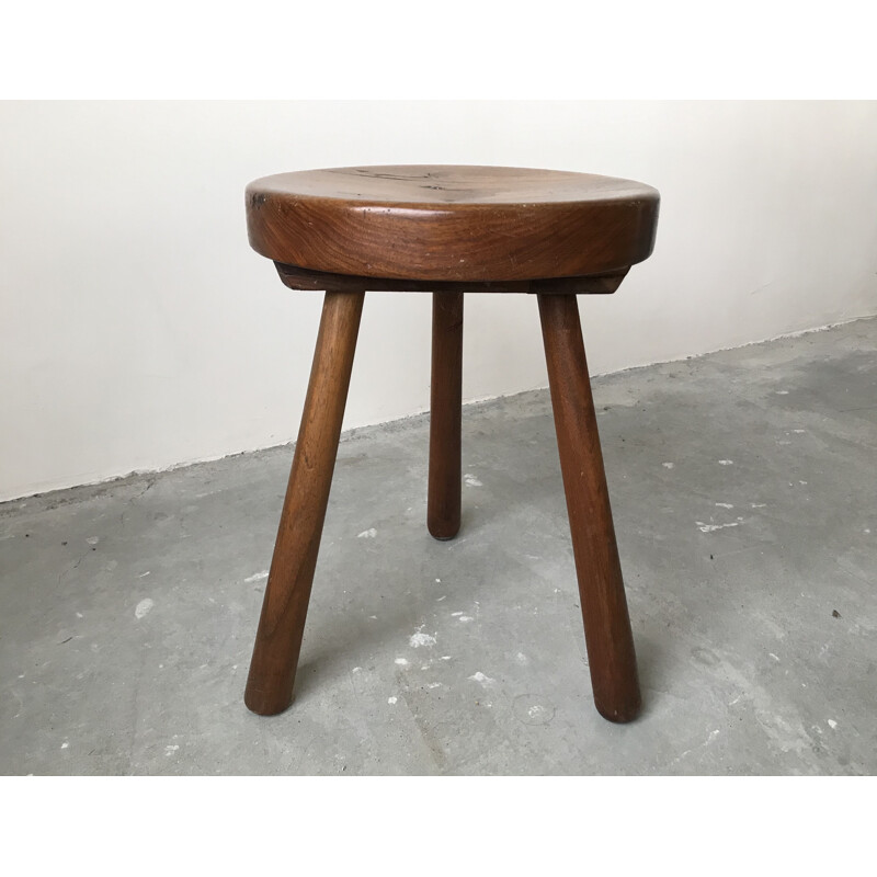 Tabouret tripode vintage en bois 1950