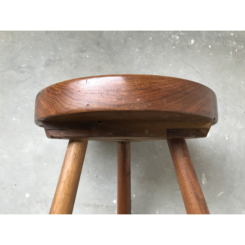 Vintage tripod stool in wood 1950