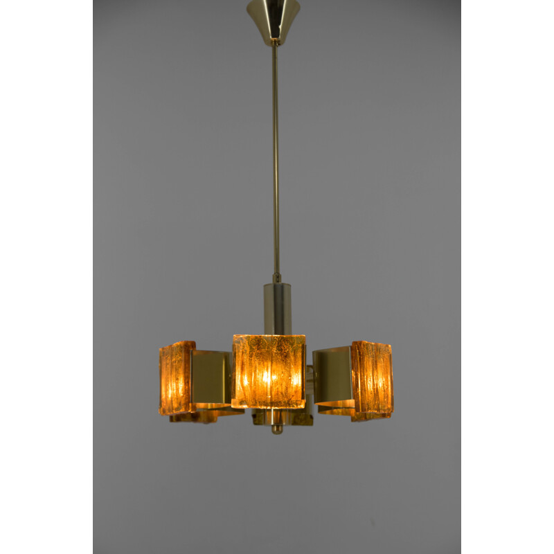 Lampadario vintage in ottone e resina, 1960