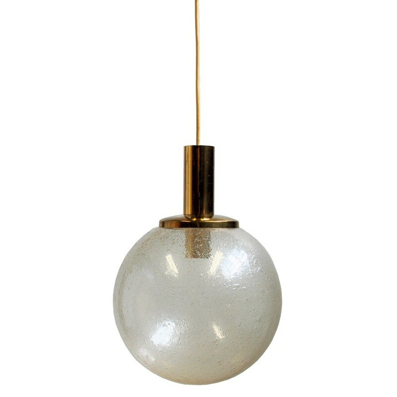 Large globe pendant lamp in glass and brass - 1960s