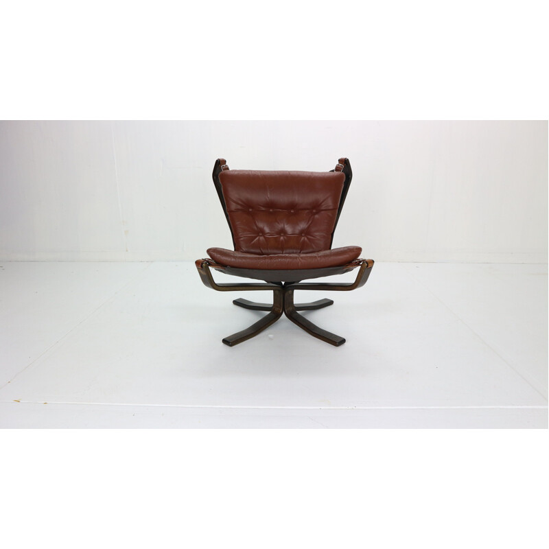 Vintage Leather Lounge Chair for Vatne Møbler Sigurd Ressell Falcon Brown Norway 1970