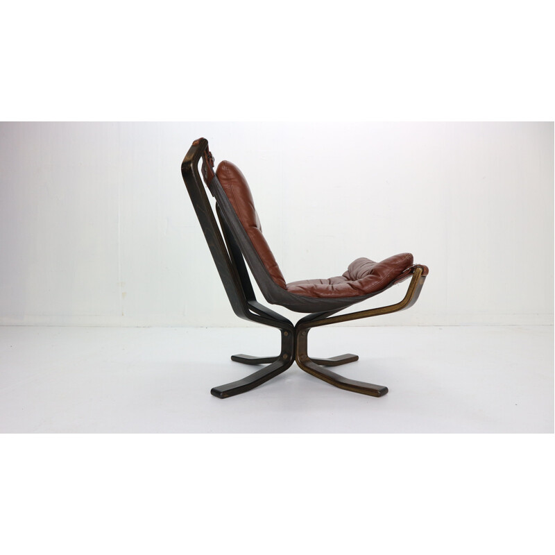 Vintage Leather Lounge Chair for Vatne Møbler Sigurd Ressell Falcon Brown Norway 1970