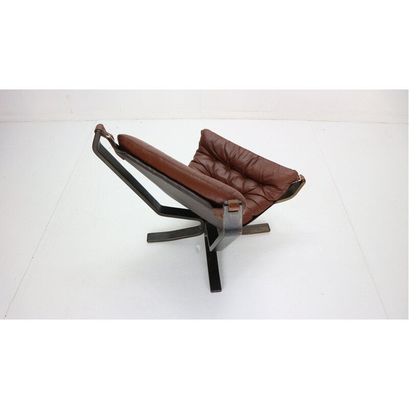 Vintage Leather Lounge Chair for Vatne Møbler Sigurd Ressell Falcon Brown Norway 1970