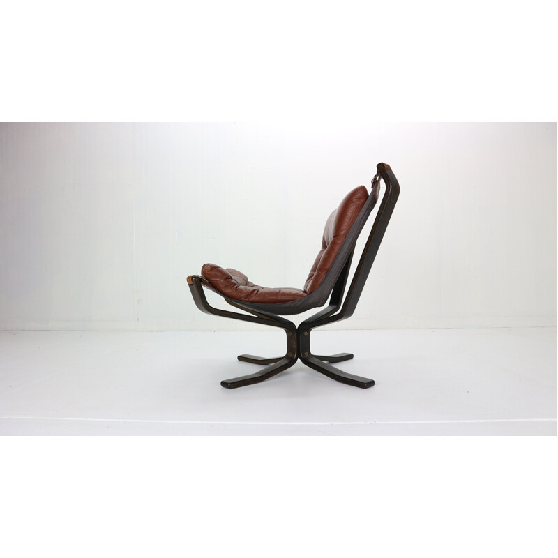 Vintage Leather Lounge Chair for Vatne Møbler Sigurd Ressell Falcon Brown Norway 1970