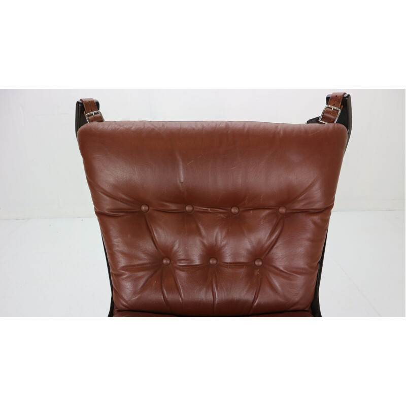 Vintage Leather Lounge Chair for Vatne Møbler Sigurd Ressell Falcon Brown Norway 1970