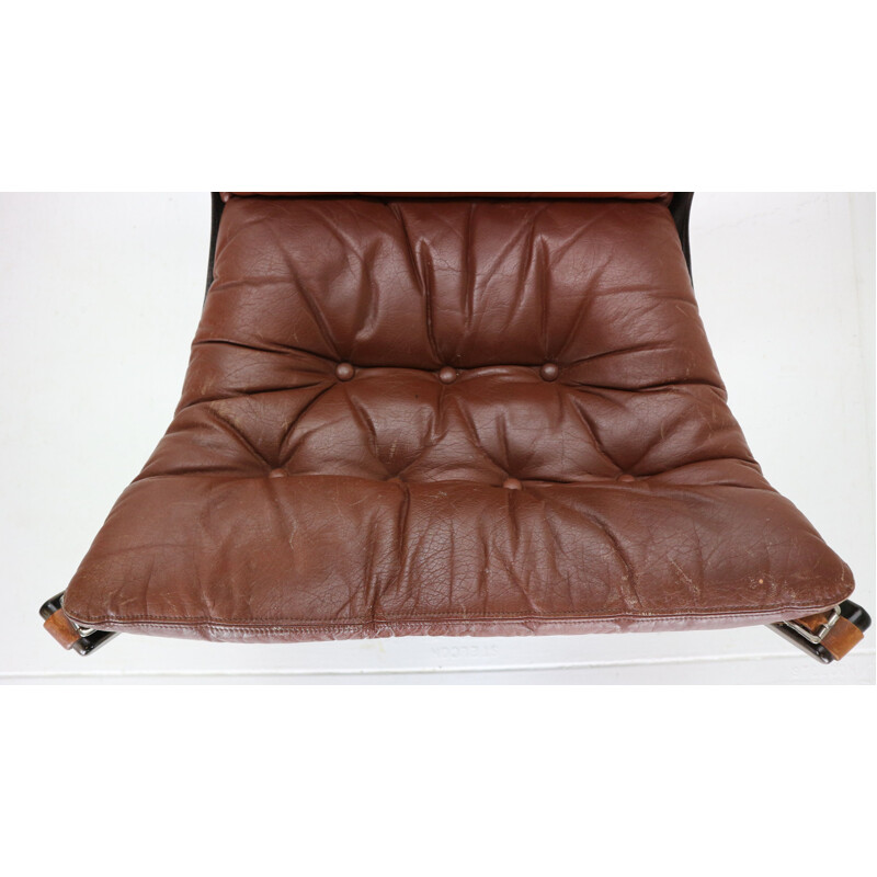 Vintage Leather Lounge Chair for Vatne Møbler Sigurd Ressell Falcon Brown Norway 1970