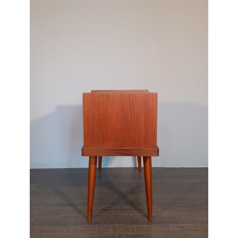 Vintage Teak and Black Leather Telephone Bench, Norwegian 1960