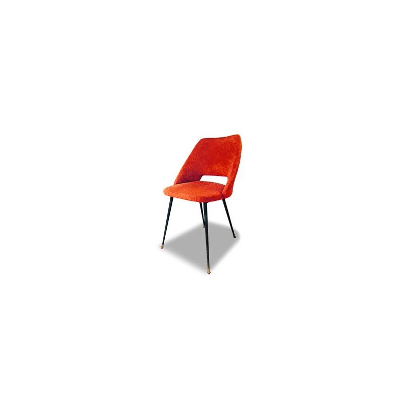 4 chaises vintage en fourrure rouge - années 50