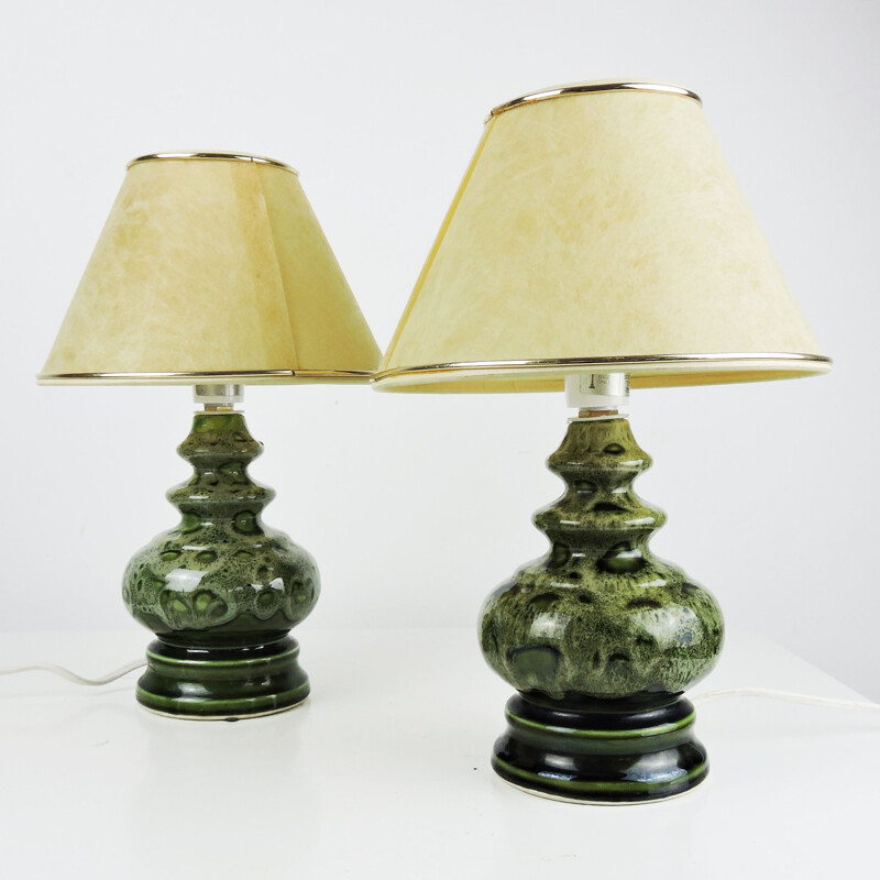 Pair of vintage Green Ceramic Table Lamps, 1970s