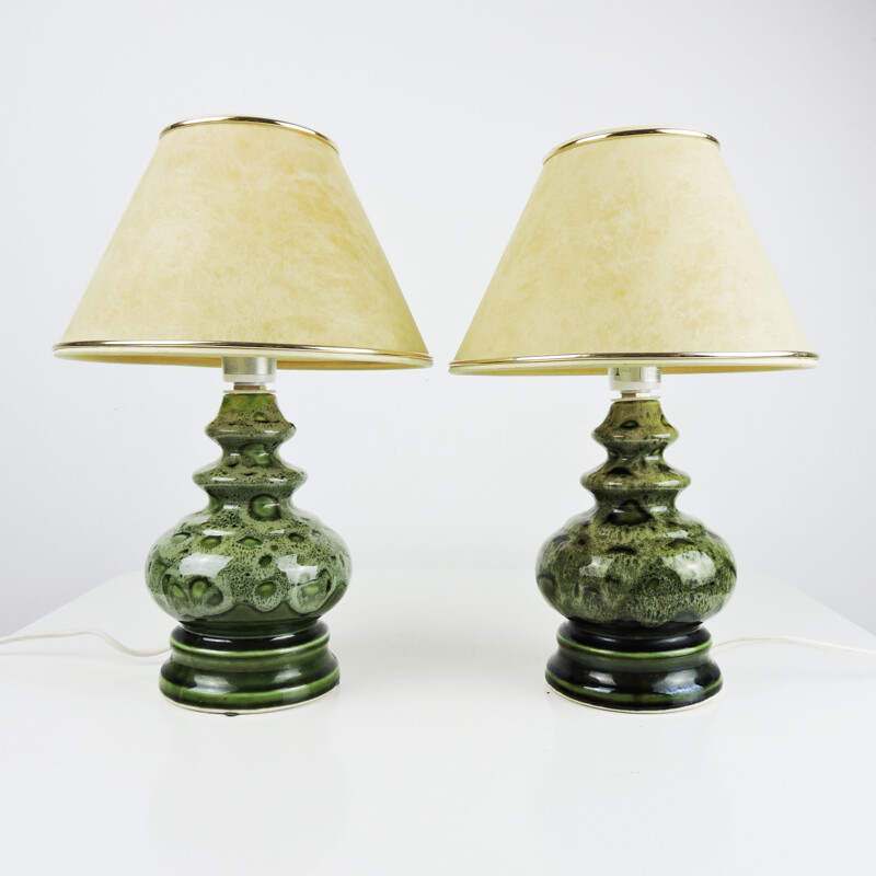 Pair of vintage Green Ceramic Table Lamps, 1970s