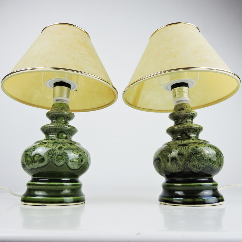 Pair of vintage Green Ceramic Table Lamps, 1970s