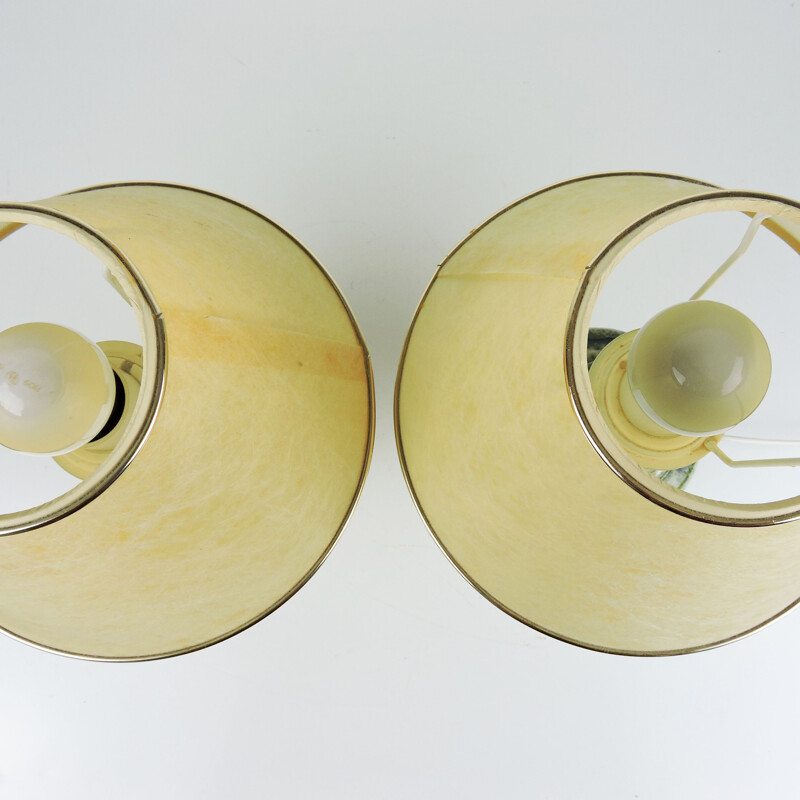 Paire de lampes de table vintage en céramique verte 1970