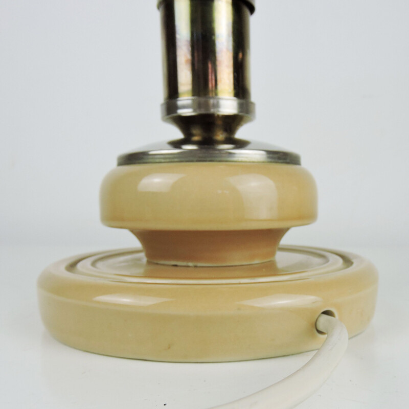 Lámpara de mesa vintage de resina de melocotón y cromo de 1970
