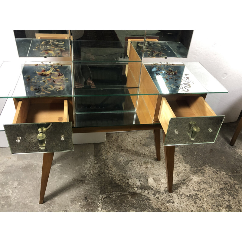 Vintage mirror and wood dressing table 1950s