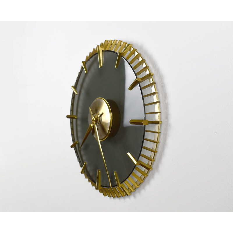 Vintage Wall Clock by Glass and Brass 1950s