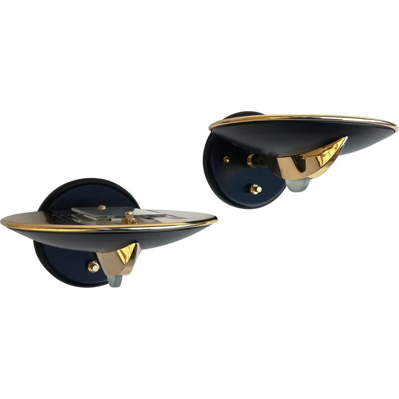 Pair of vintage saucer wall lights by Chust