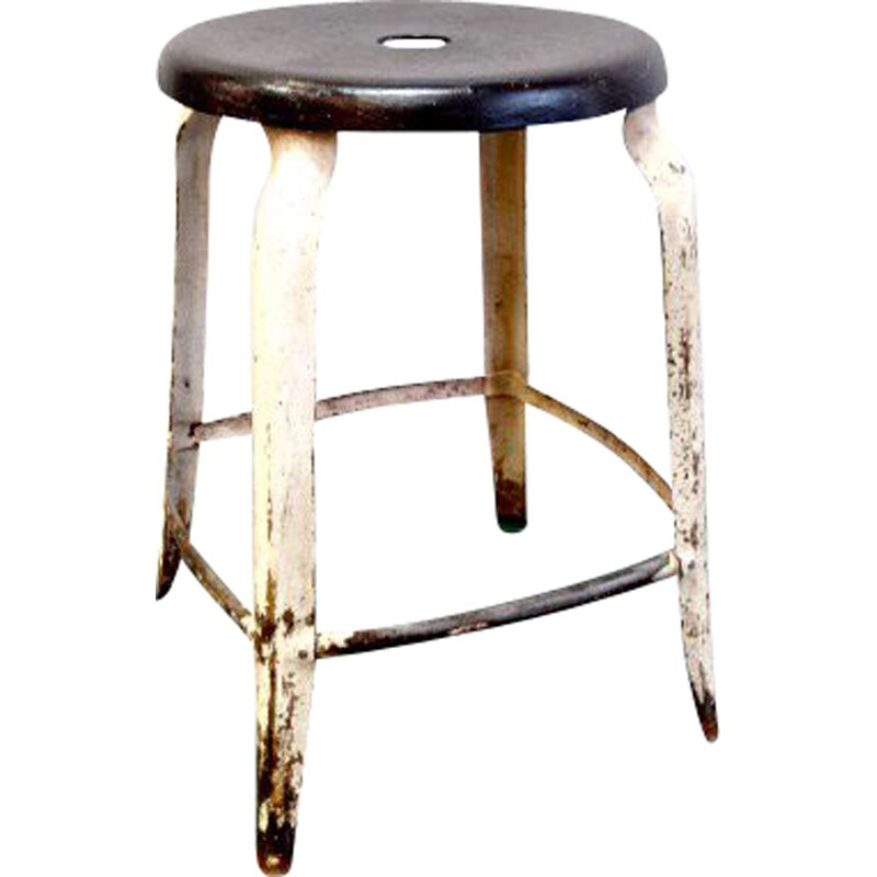 Vintage industrial steel stool with patina