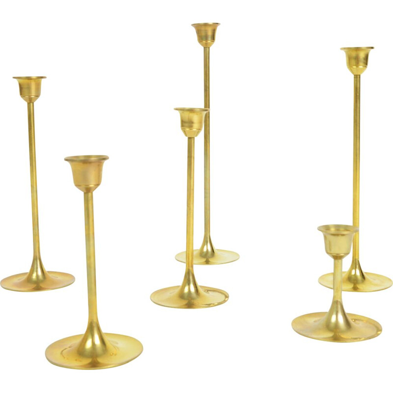 Set of 6 brass candlesticks 1970s