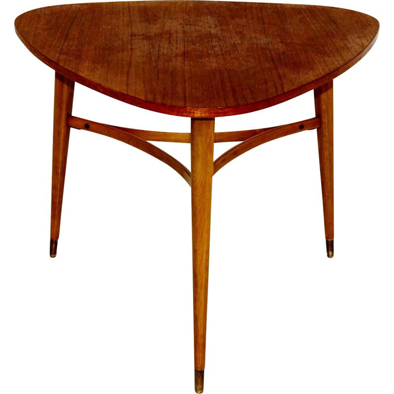 Table d'appoint vintage en teck et en hêtre, Suède 1950