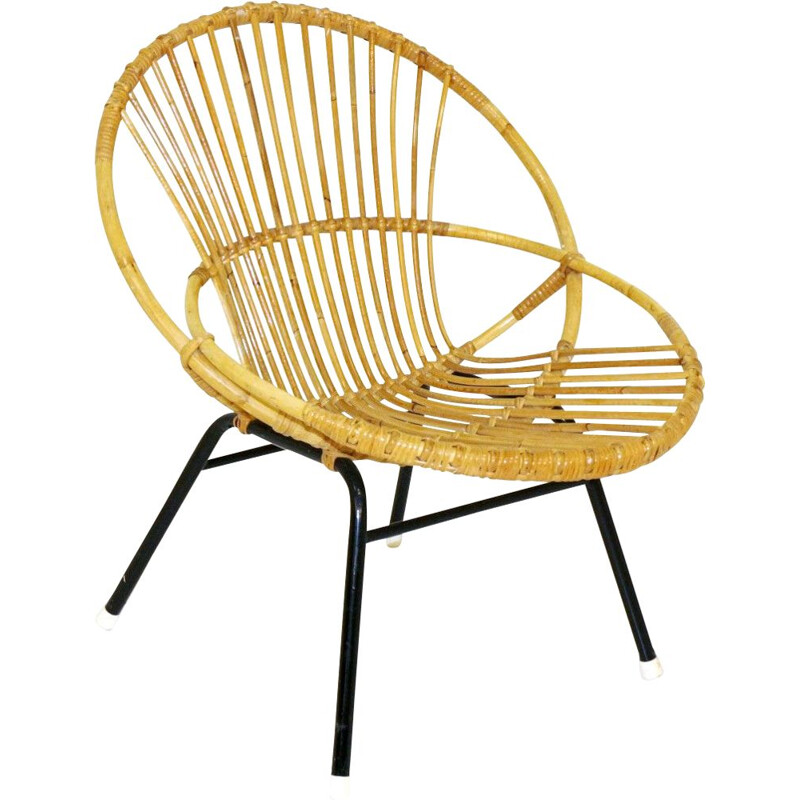 Vintage rattan and metal armchair, Sweden, 1960