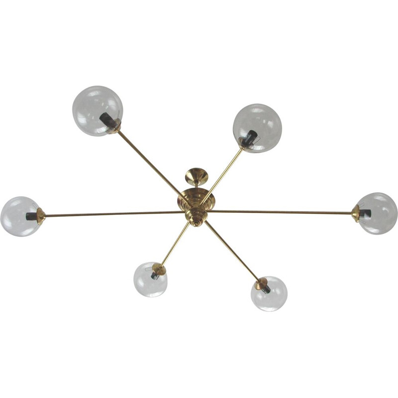 Vitange chandelier,  brass and glass 1960s