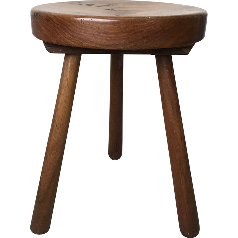 Tabouret tripode vintage en bois 1950