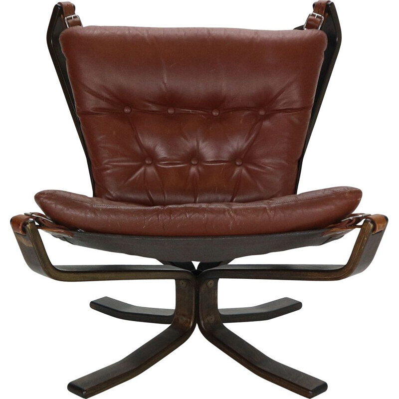 Vintage Leather Lounge Chair for Vatne Møbler Sigurd Ressell Falcon Brown Norway 1970