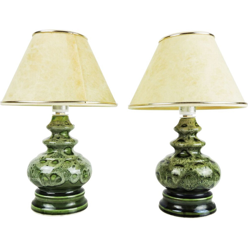 Pair of vintage Green Ceramic Table Lamps, 1970s