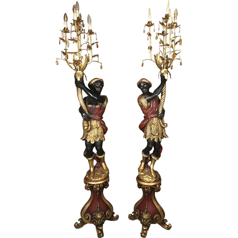 Pair of vintage Venetian polychrome torches 1970s