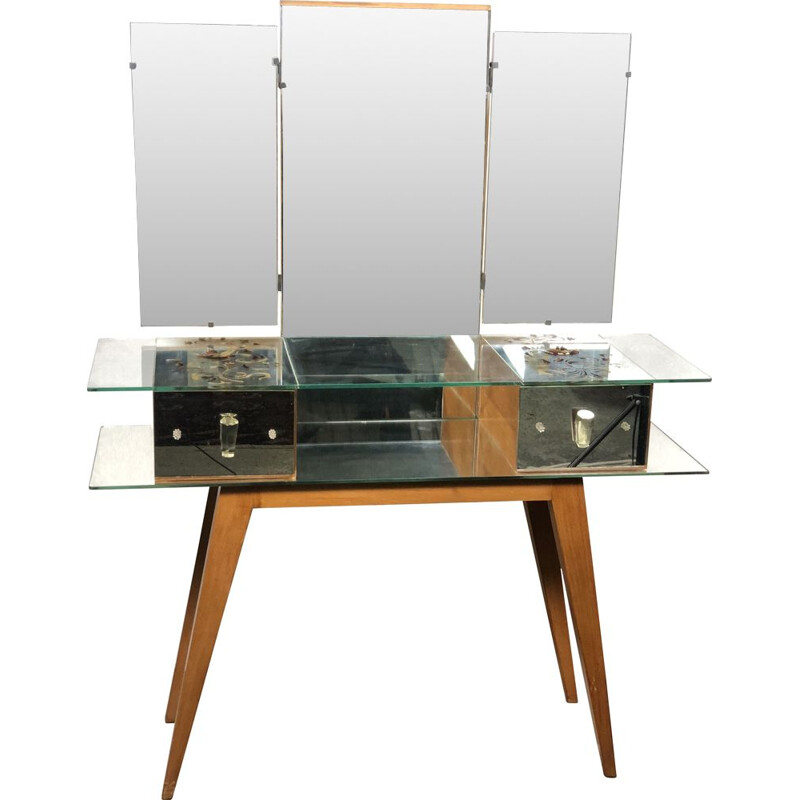 Vintage mirror and wood dressing table 1950s