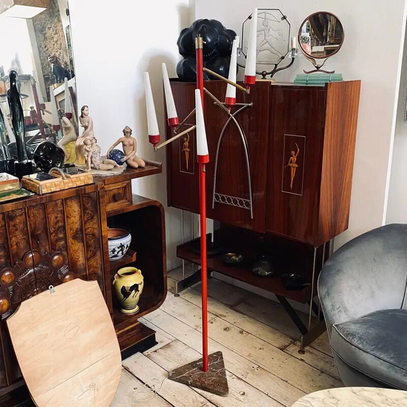 Mid-Century Marble and Brass Floor Lamp 1950s