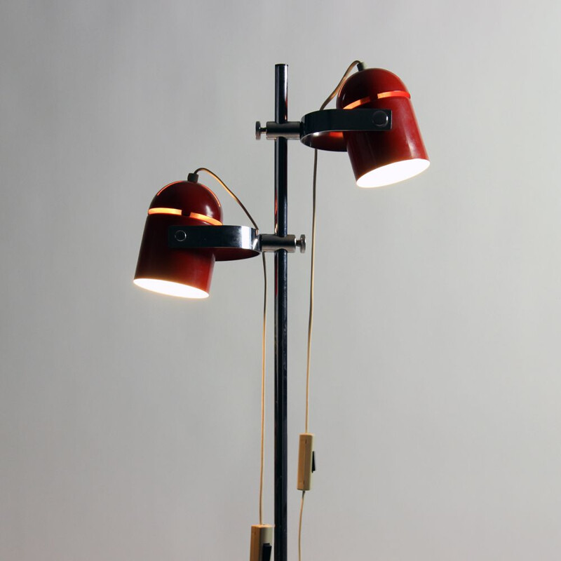 Vintage Floor Lamp Combi Lux In Red Metal & Chrome By Stanislav Indra Czechoslovakia 1970s