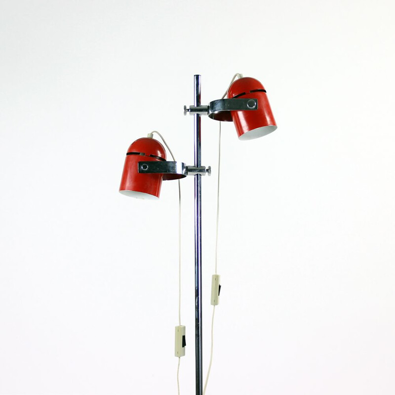 Vintage Floor Lamp Combi Lux In Red Metal & Chrome By Stanislav Indra Czechoslovakia 1970s